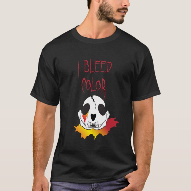 Camiseta Eu sangro o design do crânio da cor (Frente)