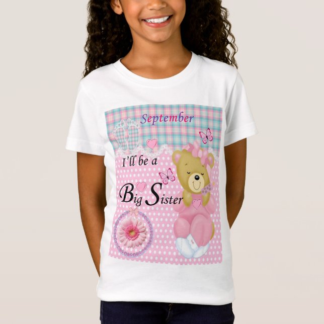 Camiseta Eu serei uma Irmã Grande, setembro Meninas T-shirt (Frente)