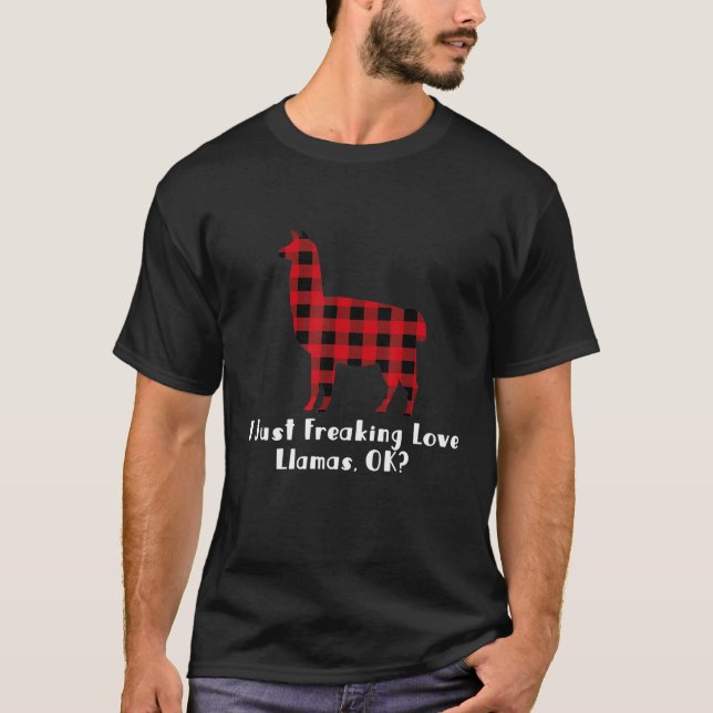 Camiseta Eu simplesmente amo muito lhamas OK Xadrez Escocês (Frente)