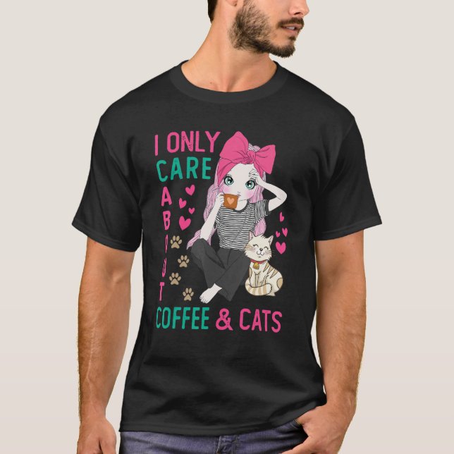 Camiseta Eu Só Me Preocupo Com Café E Gatos Gato Gato Mãe (Frente)