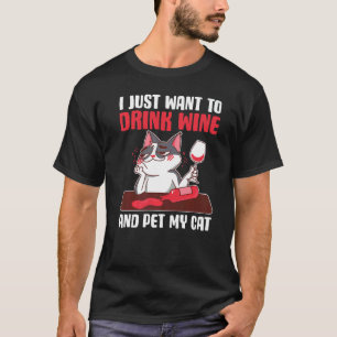 Camiseta Eu Só Quero Beber Vinho E Acariciar Meu Gato