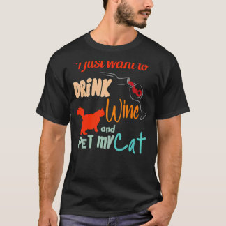 Camiseta Eu só quero beber vinho e comer o meu gato 2