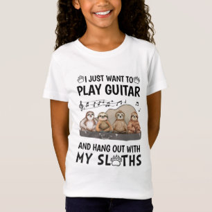 Camiseta Eu Só Quero Tocar Violão Sloths Fofos Hum
