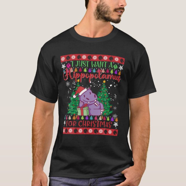 Camiseta Eu só quero um Hippopotamus para o Natal (Frente)