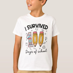 Camiseta Eu SOBREVIVI 100 Dias de escola Fofo 100 Dias