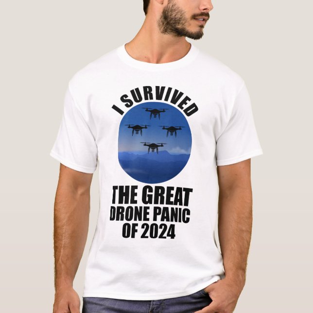 Camiseta Eu Sobrevivi Ao Pânico Do Drone Excelente De 2024 (Frente)