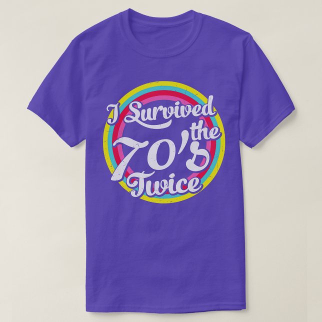 Camiseta Eu sobrevivi aos anos 70, duas vezes engraçado, 80 (Frente do Design)