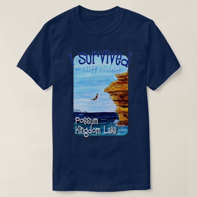 Camiseta Eu Sobrevivi Cliff Dividindo Possum Kingdom Lake T (Frente do Design)