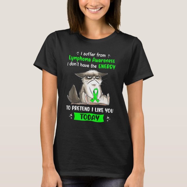 Camiseta Eu Sofro de Conscientização sobre Linfoma Gato (Frente)