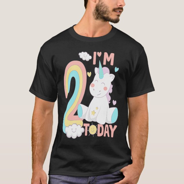 Camiseta Eu sou 2 hoje segundo aniversário Unicórnio Segund (Frente)