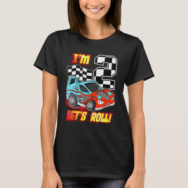 Camiseta Eu sou 2 Vamos Roll Race Car segundo aniversário G (Frente)