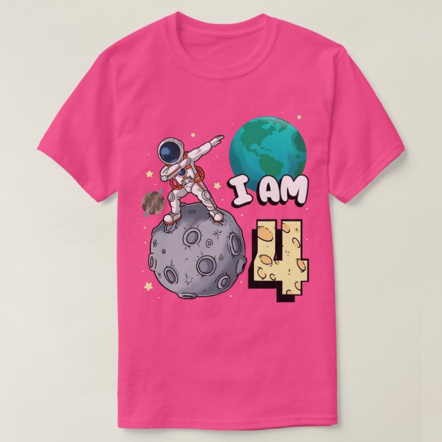 Camiseta Eu sou 4 astronauta espacial Kid Moon Walker 4º an (Frente do Design)