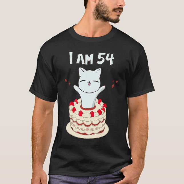 Camiseta Eu sou 54 gatinho bonitinho com bolo de aniversári (Frente)