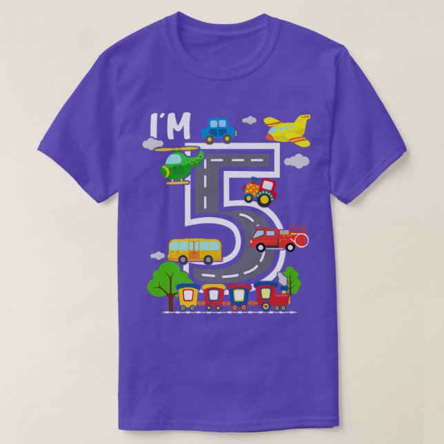Camiseta Eu sou 5 Aniversário Garoto 5 do Comboio de Comboi (Frente do Design)