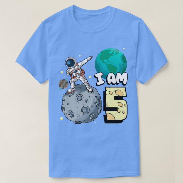 Camiseta Eu sou 5 astronauta espacial Kid Moon Walker 5 Bir (Frente do Design)