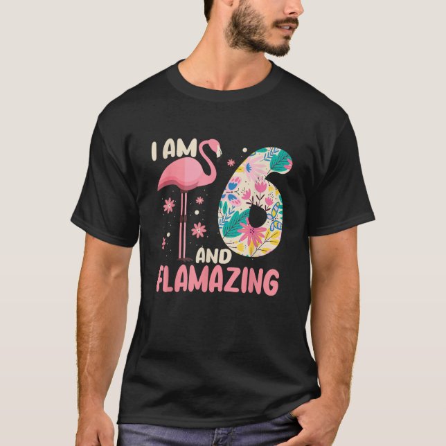 Camiseta Eu Sou 6 E Um Bicho Flamingo 6 Bday (Frente)