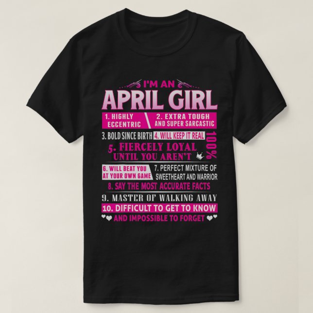 Camiseta Eu sou a April Girl April Birthday (Frente do Design)