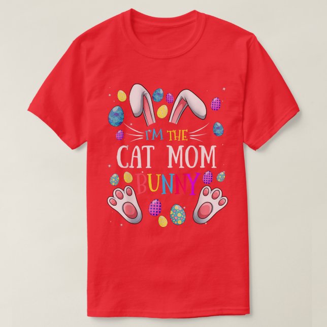 Camiseta Eu sou a Cat Mãe Coelhinha da Páscoa Familiar (Frente do Design)