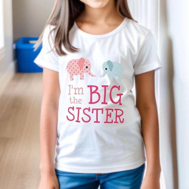 Camiseta Eu sou a Grande Irmã, Camiseta, Elefantes Bonitos (Proud Big Sister 💗🐘)