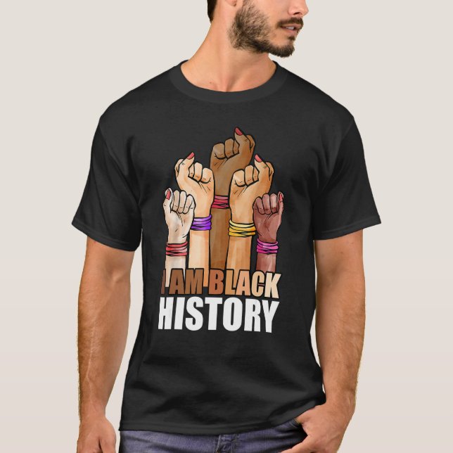 Camiseta Eu sou a História Negra Mês Levantamento Mão Améri (Frente)