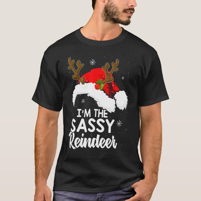 Camiseta Eu sou a Sassy Reindeer Família de Pijamas de Nata (Frente)