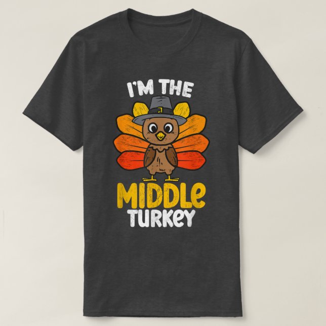 Camiseta Eu sou a Turquia do Meio Feliz Ação de Graças 2022 (Frente do Design)