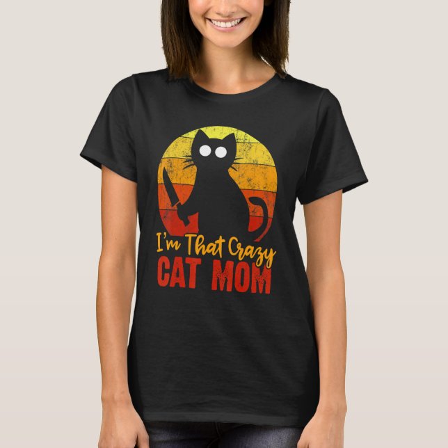 Camiseta Eu sou aquele gato maluco que mãe de Halloween Fac (Frente)