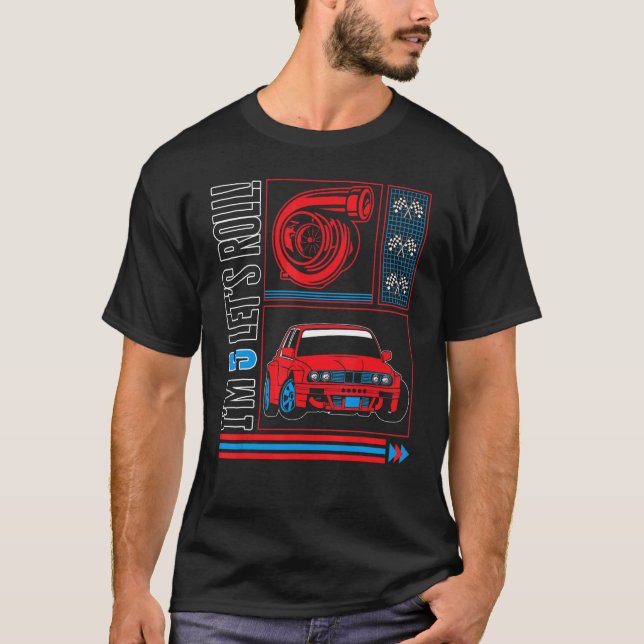 Camiseta Eu sou cinco Vamos Roll Race Car Toddler 5 de Aniv (Frente)