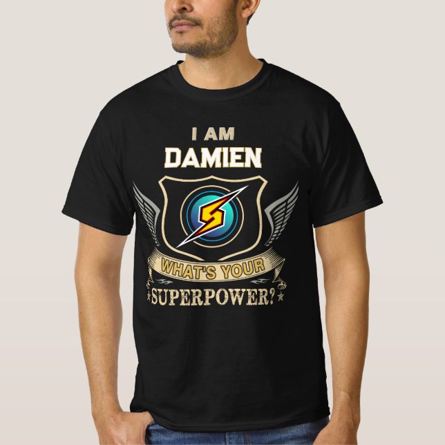 Camiseta Eu Sou DAMIEN Qual É Seu Superpoder (Frente)