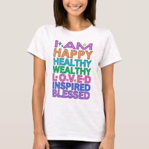 Camiseta Eu Sou Feliz Saudável Rico Amado – Arco-Í