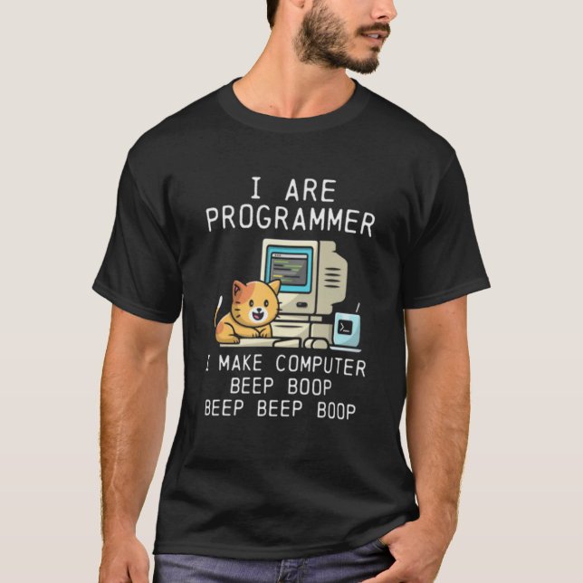 Camiseta Eu Sou Gato Programador Eu Faço Computador Bip Boo (Frente)