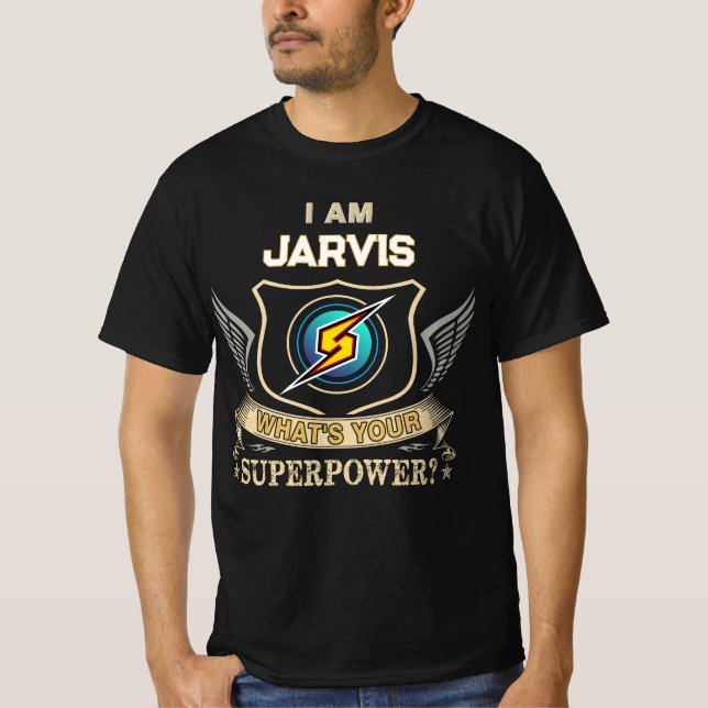 Camiseta Eu Sou JARVIS Qual É Seu Superpoder (Frente)