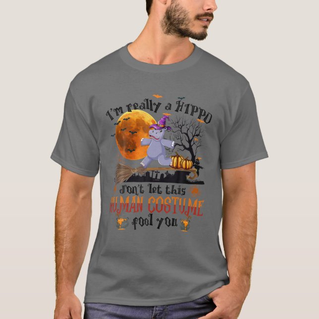 Camiseta Eu sou mesmo um Hippo Halloween Humano Figurume Me (Frente)