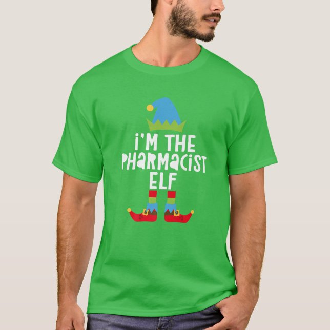 Camiseta Eu sou o Farmacêutico Elf a combinar com a fantasi (Frente)