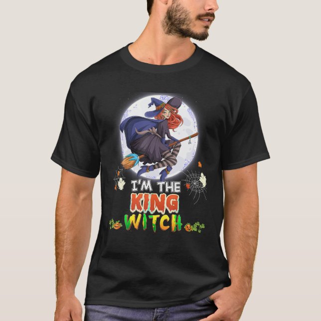 Camiseta Eu sou o rei bruxas voando vassoura lua (Frente)