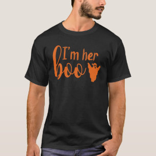 Camiseta Eu sou o seu Boo Orange Text Casal Halloween