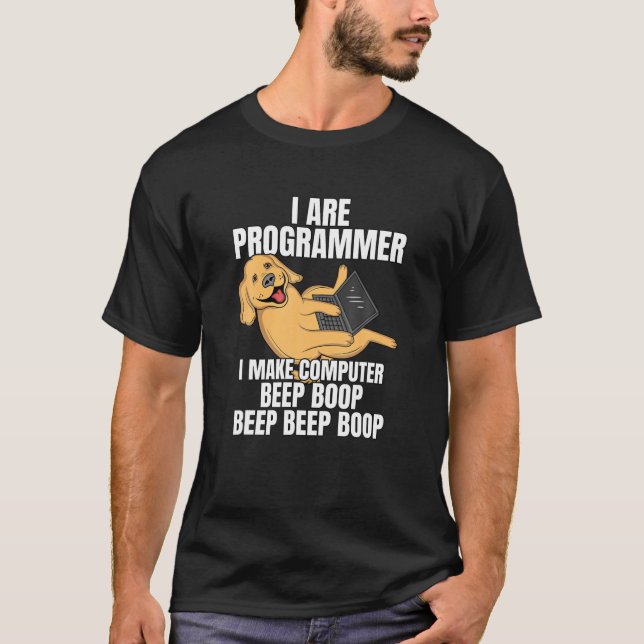Camiseta Eu sou programador Computador - Bipe Boop IT Dog (Frente)