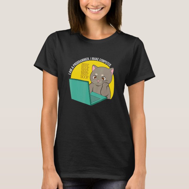 Camiseta Eu Sou Programador Eu Faço Computador Bip Boop Gat (Frente)