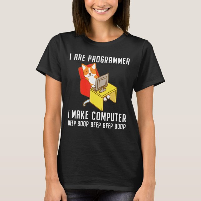 Camiseta Eu sou programador Programando Nerd Corgi Dog (Frente)
