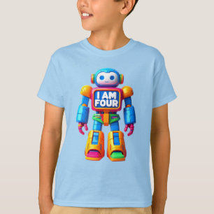 Camiseta Eu sou quatro robôs para crianças. 4º aniversário,