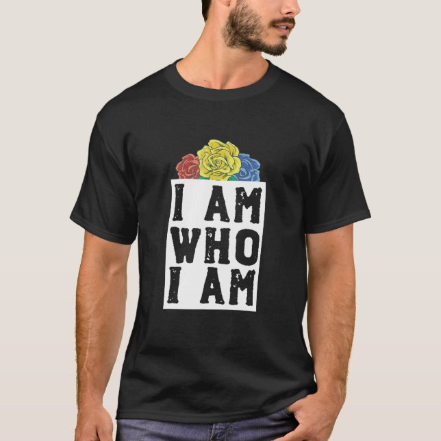 Camiseta Eu Sou Quem Sou Pan LGBTQ Orgulho Bandeira Pun Pan (Frente)