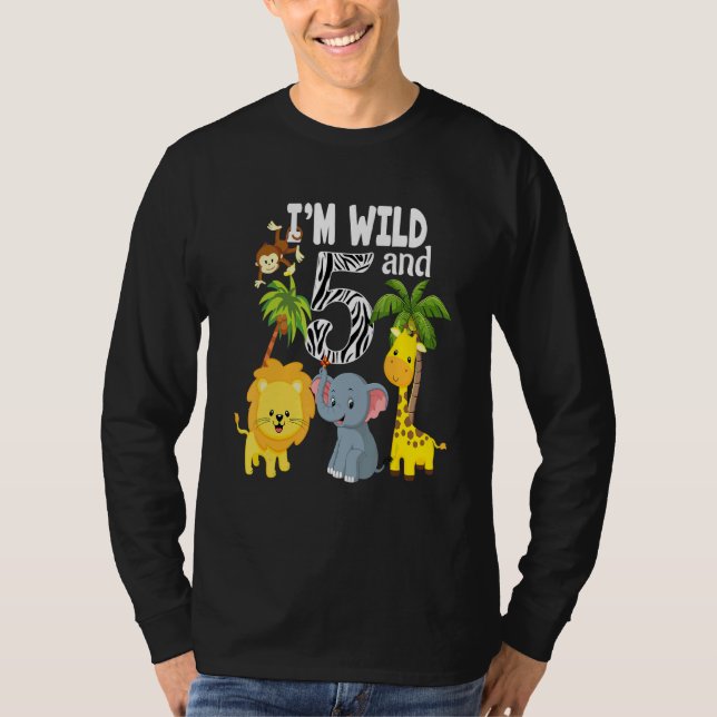 Camiseta Eu sou Selvagem e 5 Tema Zoológico Bday Safari Sel (Frente)