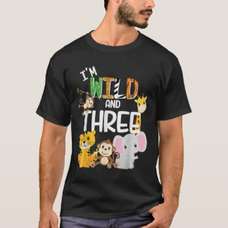 Camiseta Eu sou Selvagem e Três Tema Zoológico Aniversário 
