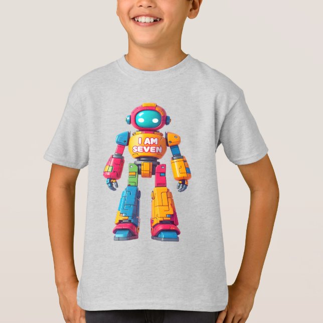 Camiseta Eu sou sete robôs para crianças 7 de aniversário R (Frente)