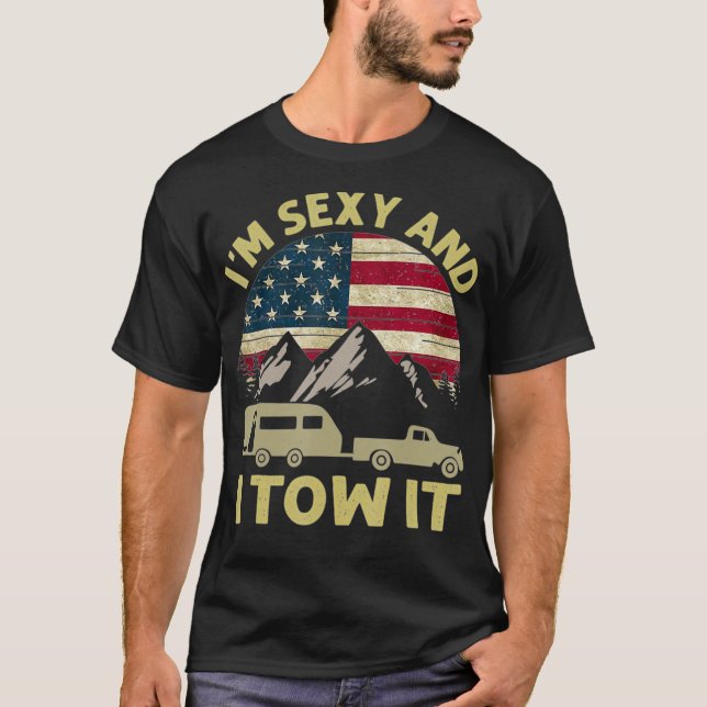 Camiseta Eu Sou Sexy E Eu O Coloquei Na Bandeira Americana  (Frente)