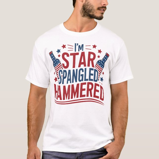 Camiseta Eu Sou Star Spangled Hammered Engraçado 4 De Julho (Frente)