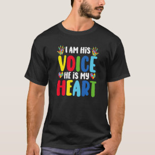 Camiseta Eu Sou Sua Voz Ele É Meu Coração Autista Conscient