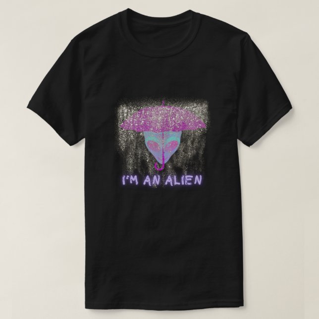Camiseta "EU SOU UM ALIENÍGENA" - Sob a Chuva (Frente do Design)