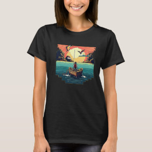 Camiseta Eu sou um anjo com um barco e vou pescar arte de p