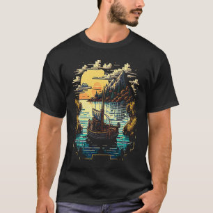 Camiseta Eu sou um anjo com um barco e vou pescar arte de p